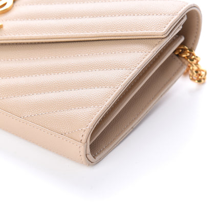 Saint Laurent Grain De Poudre Matelasse Chevron Monogram Chain Wallet Nude Powder 7 of 7