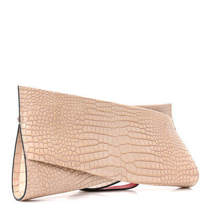 Christian Louboutin Crocodile Embossed Calfskin Loubi Twist Zip Clutch Bag Beige 3 of 9