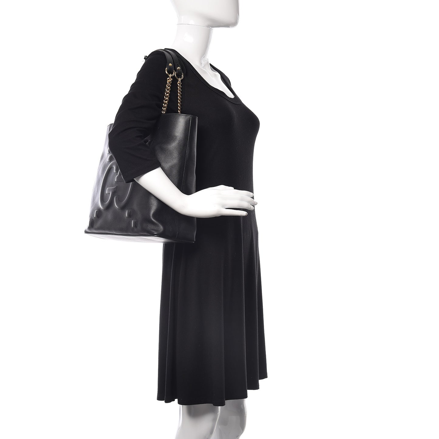 Apollo Calfskin GG Dadini Embroidered Chain Shoulder Tote Black