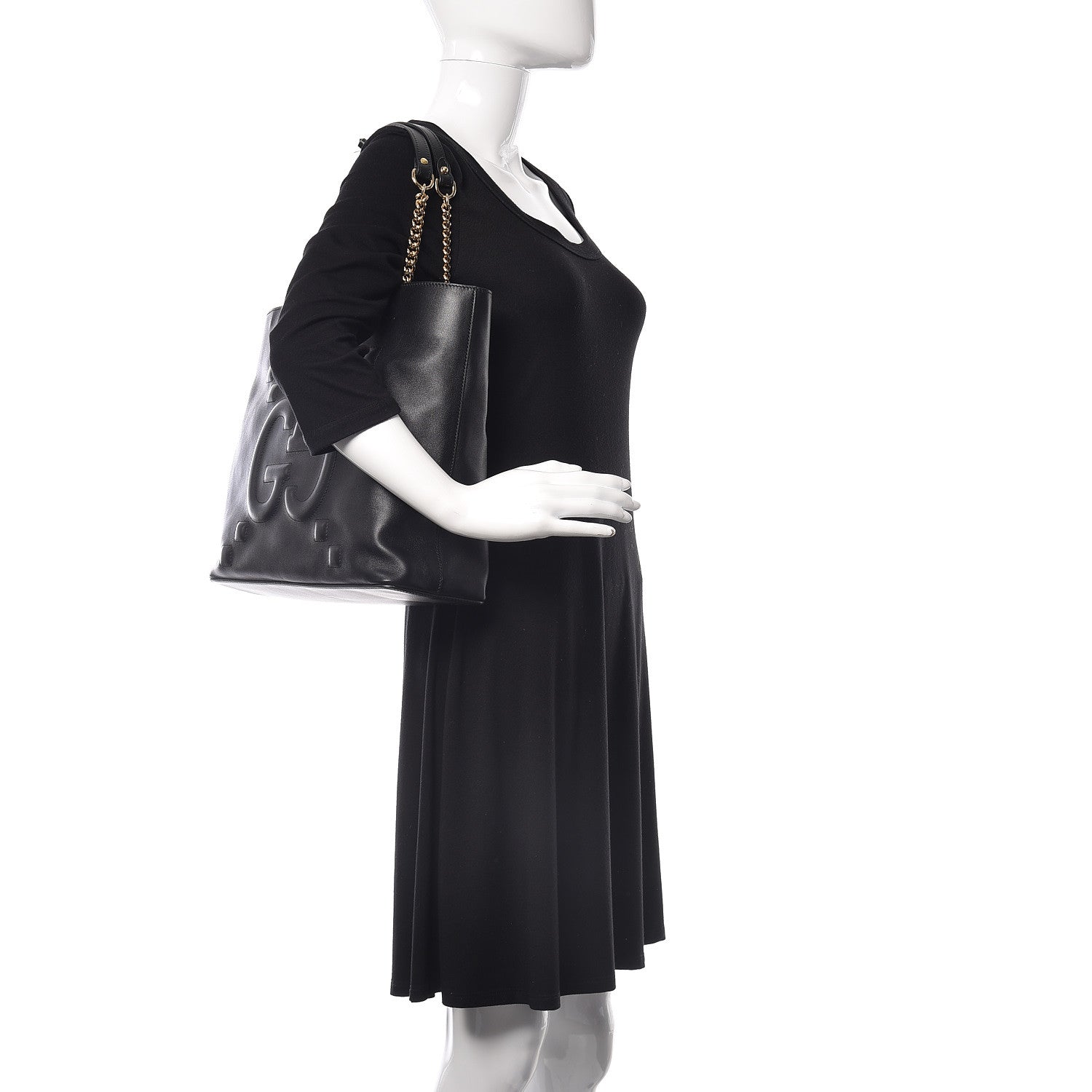 Gucci Apollo Calfskin GG Dadini Embroidered Chain Shoulder Tote Black 2 of 9