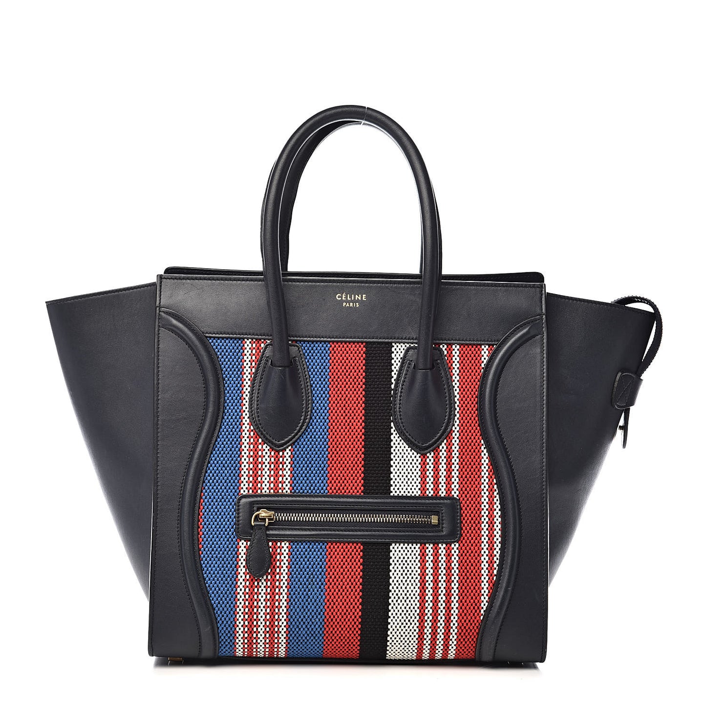 Smooth Calfskin Striped Cotton Canvas Mini Luggage Navy Blue