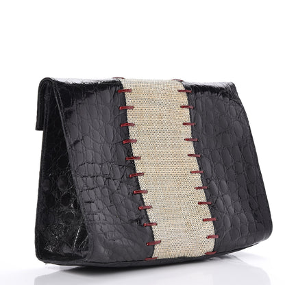 Nancy Gonzalez Crocodile Linen Clutch Black 3 of 6