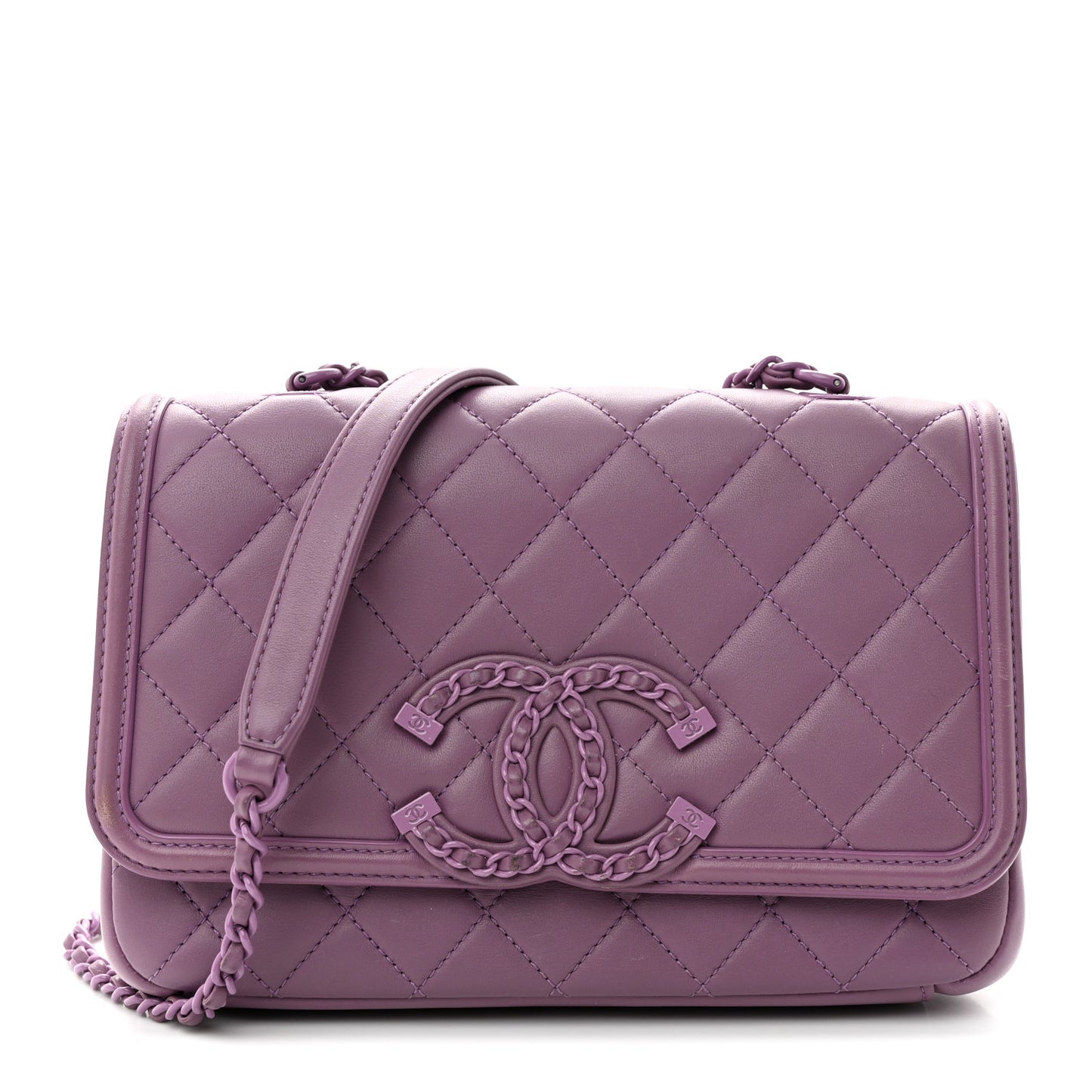 Lambskin Quilted Small CC Filigree Flap Purple