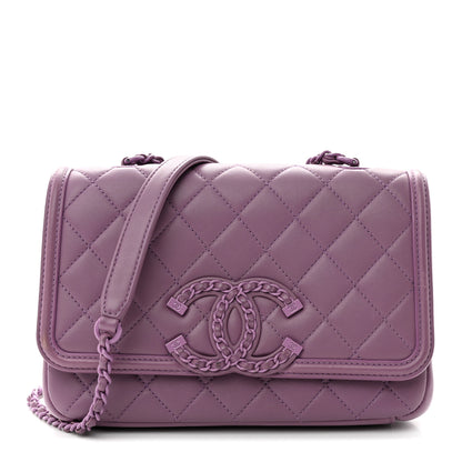 Chanel Lambskin Quilted Small CC Filigree Flap Purple 1 of 13