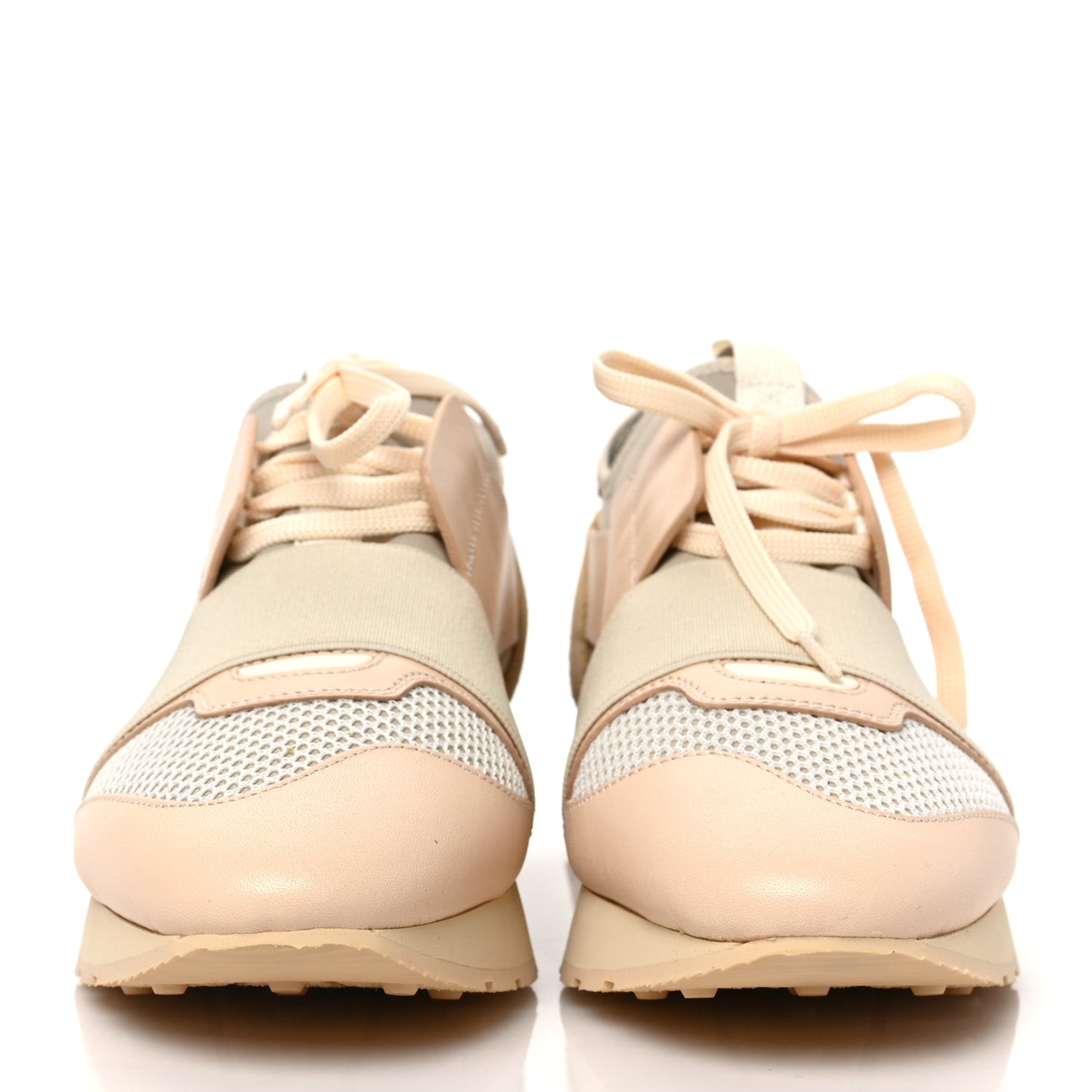 Mesh Calfskin Neoprene Suede Womens Race Runner Sneakers 38 White Black Craie Beige