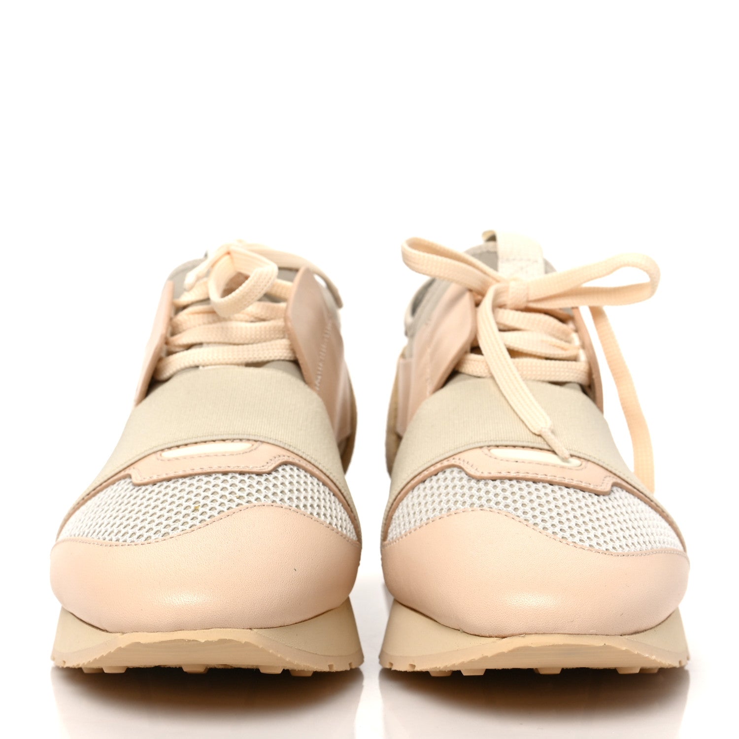 Balenciaga Mesh Calfskin Neoprene Suede Womens Race Runner Sneakers 38 White Black Craie Beige 2 of 7