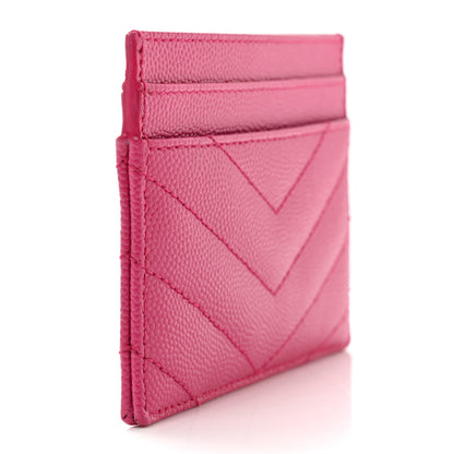 Saint Laurent Grain De Poudre Matelasse Chevron Monogram Credit Card Case Fresh Fuxia 3 of 9