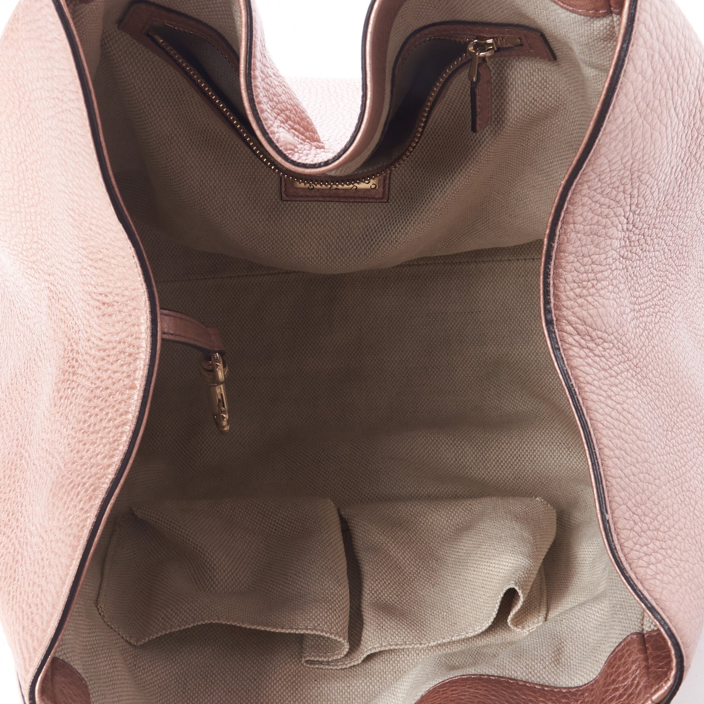Metallic Pebbled Calfskin Medium Soho Shoulder Bag Pink