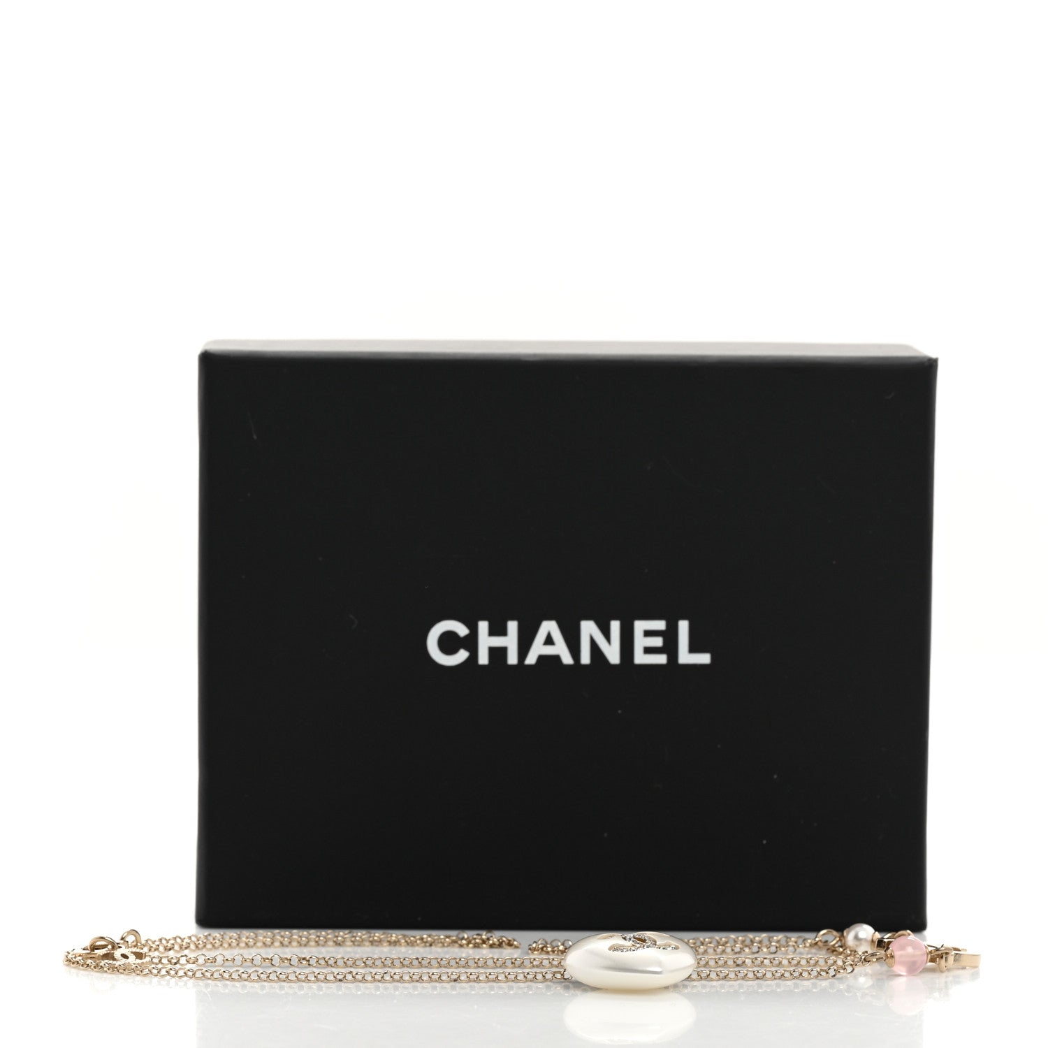 Chanel Resin Crystal CC Heart Necklace Pearly White Gold 6 of 6