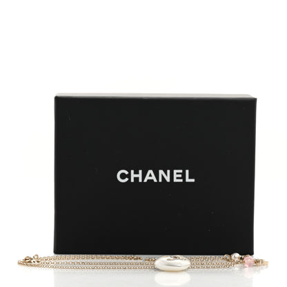 Chanel Resin Crystal CC Heart Necklace Pearly White Gold 6 of 6