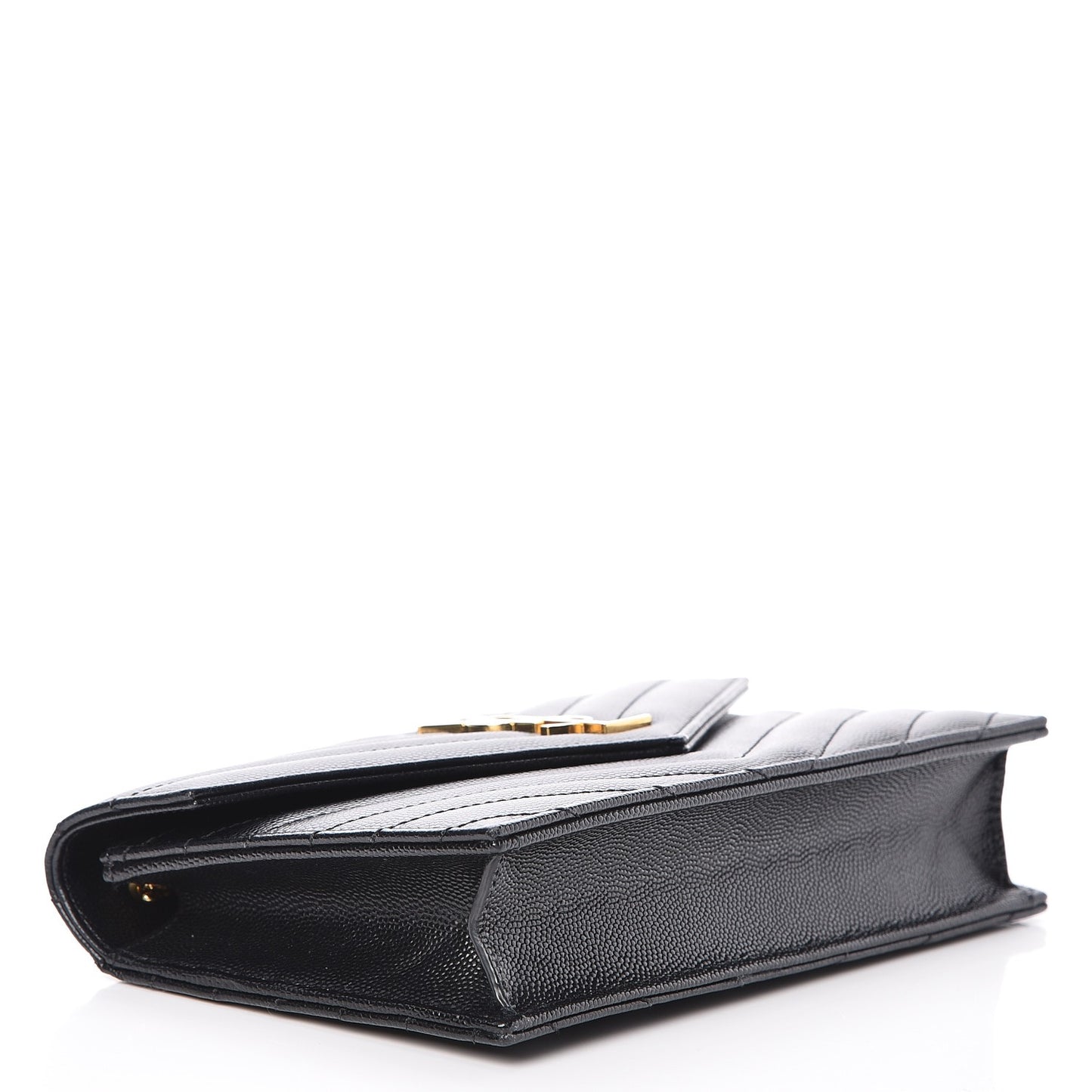 Grain De Poudre Matelasse Chevron Monogram Envelope Chain Wallet Black