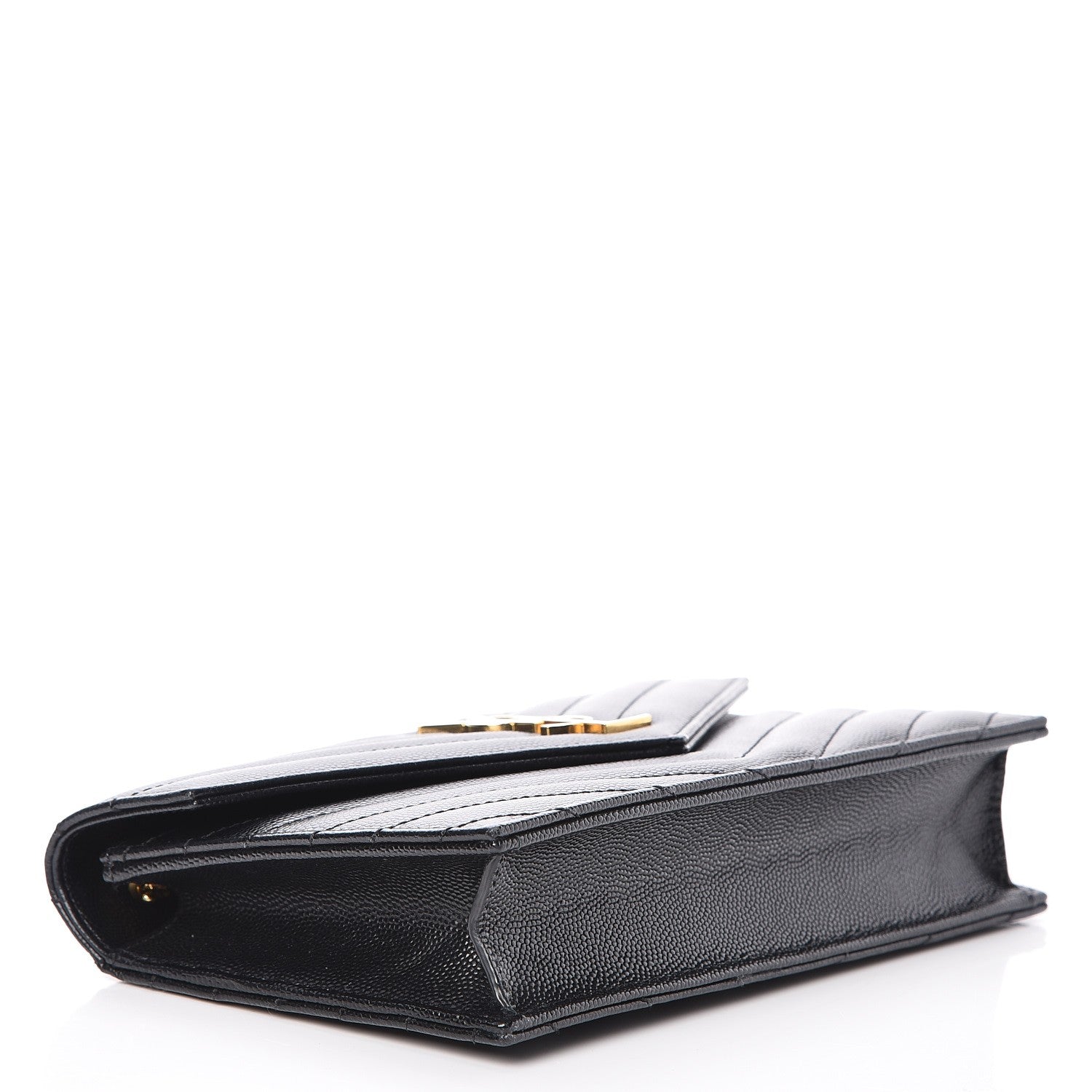 Saint Laurent Grain De Poudre Matelasse Chevron Monogram Envelope Chain Wallet Black 4 of 8