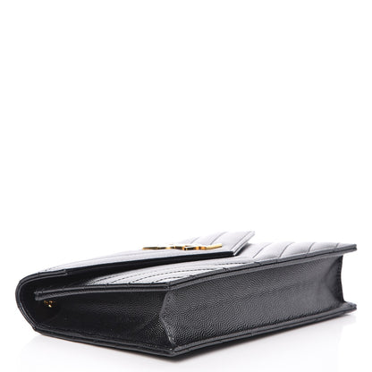 Saint Laurent Grain De Poudre Matelasse Chevron Monogram Envelope Chain Wallet Black 4 of 8