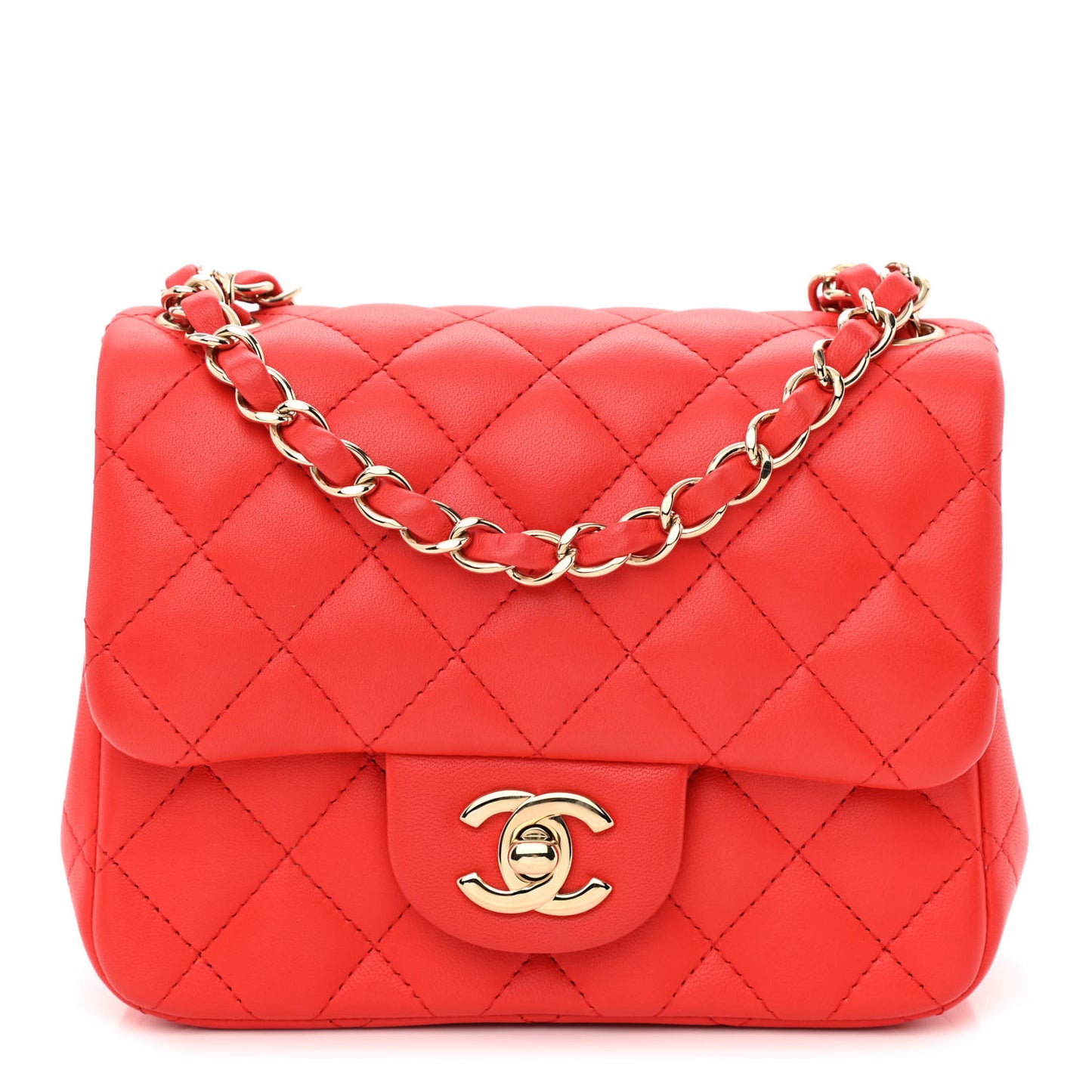 Lambskin Quilted Mini Square Flap Red