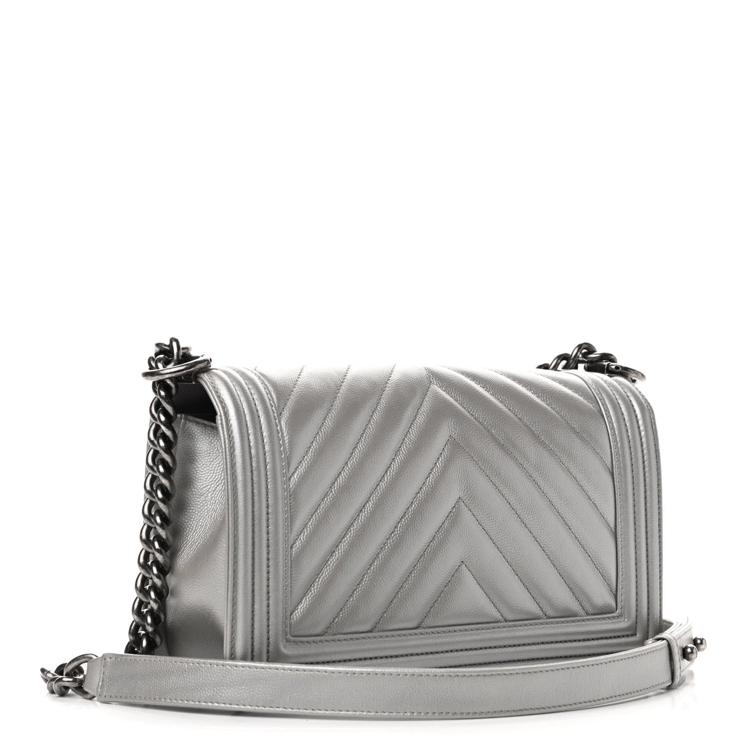 Chanel Metallic Caviar Chevron Quilted Medium Boy Flap Silver 2 of 4