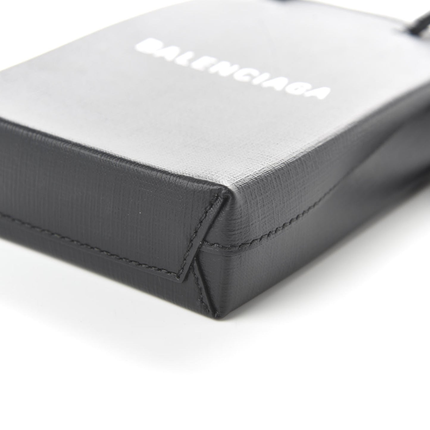 Squared Calfskin Logo Shopping Phone Holder Bag Black