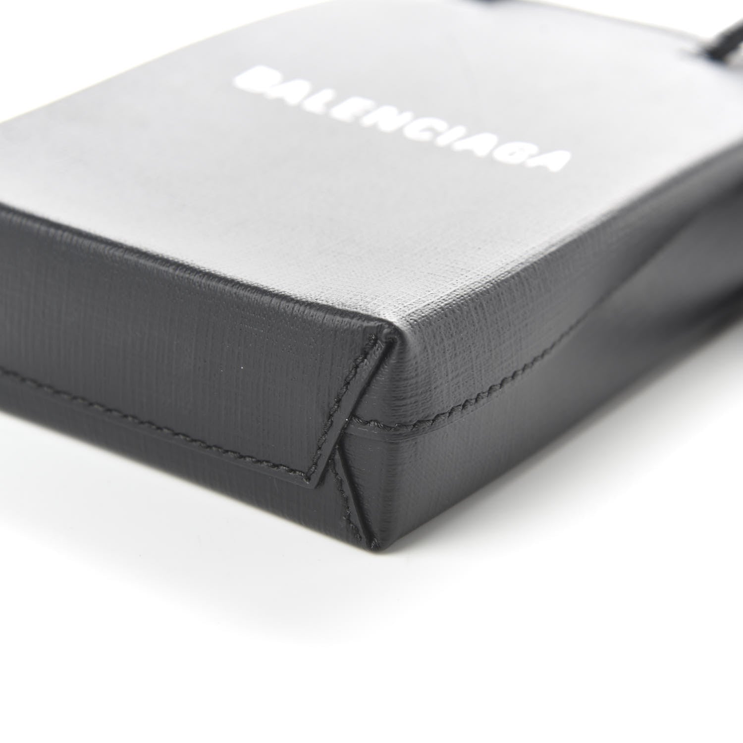 Balenciaga Squared Calfskin Logo Shopping Phone Holder Bag Black 7 of 9