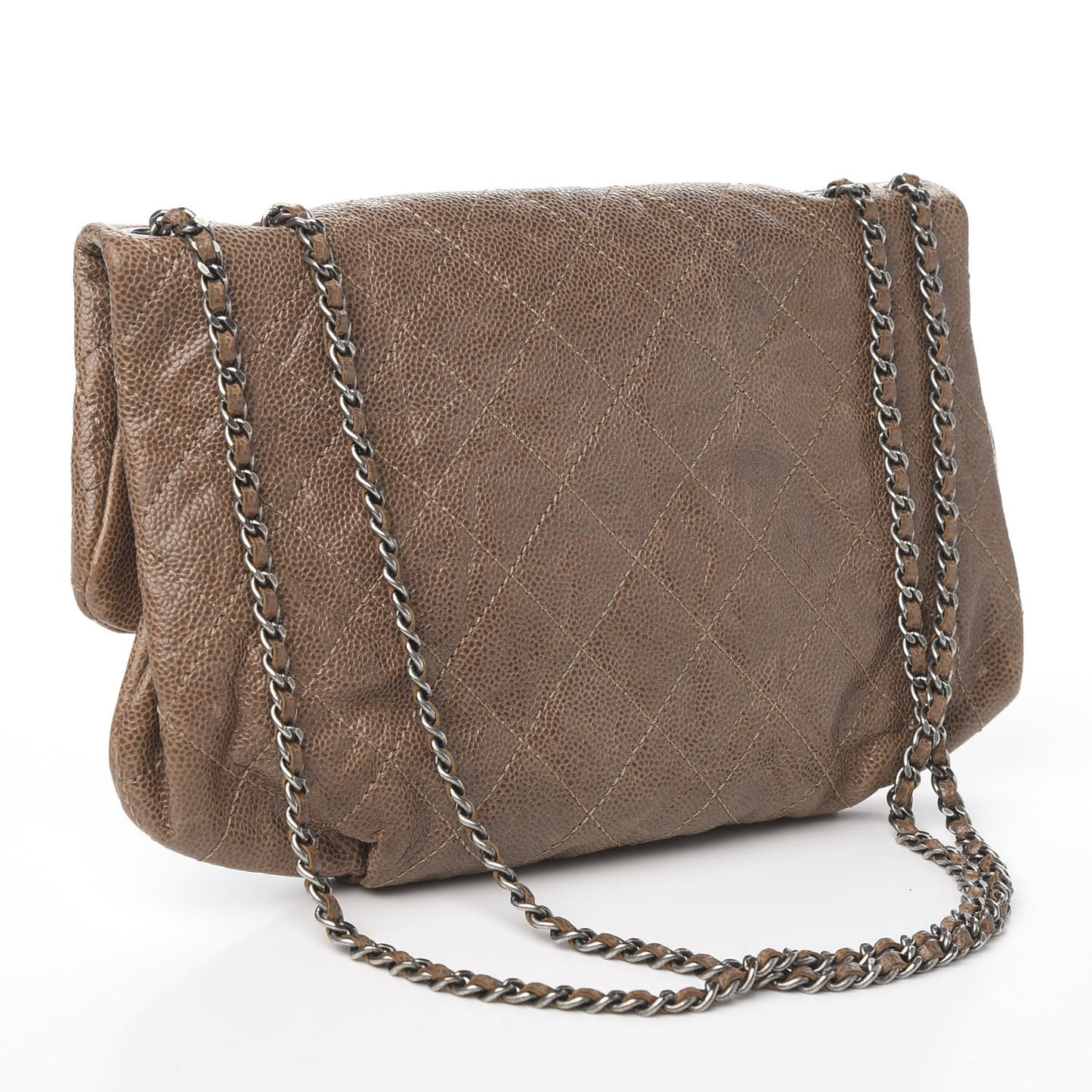 Grained Calfskin Quilted Medium Elastic Flap Taupe