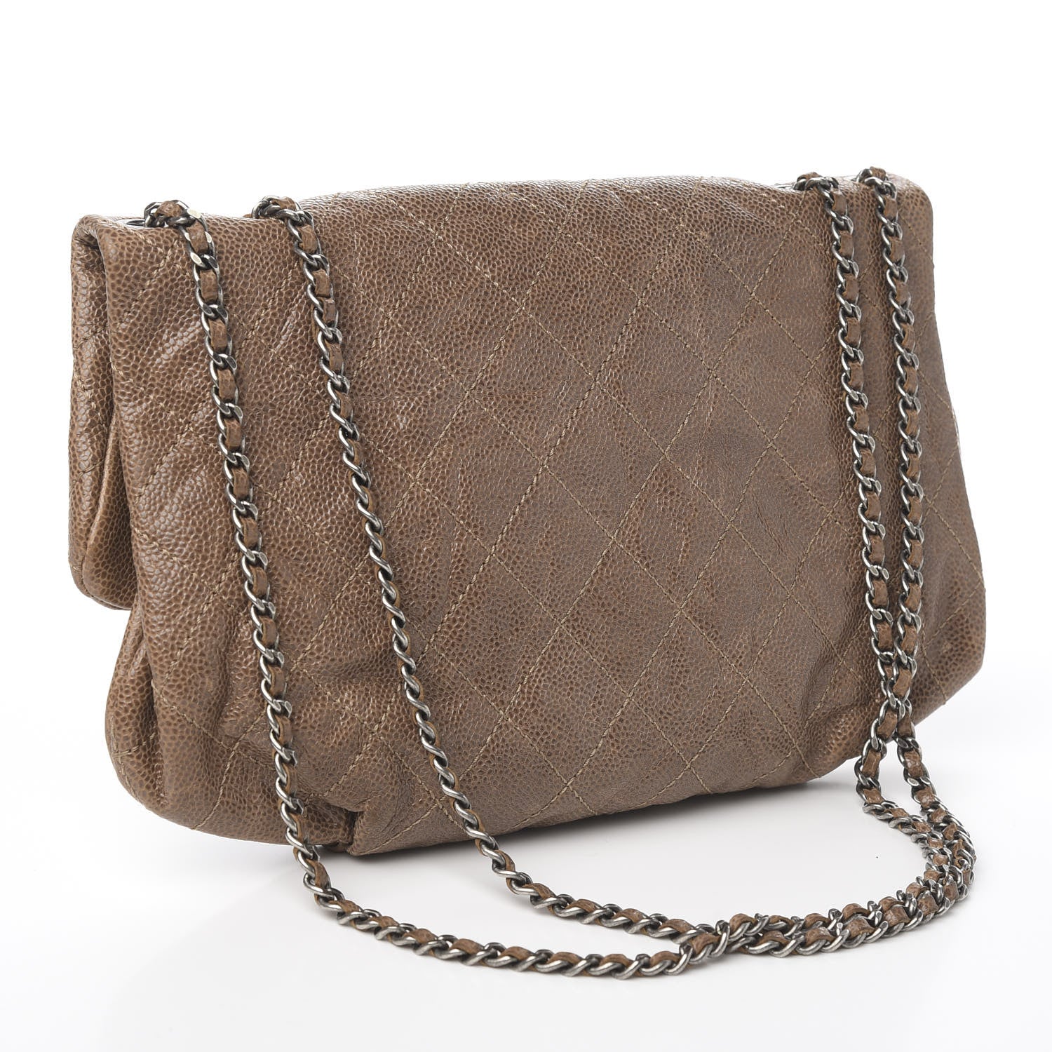 Chanel Grained Calfskin Quilted Medium Elastic Flap Taupe 2 of 9