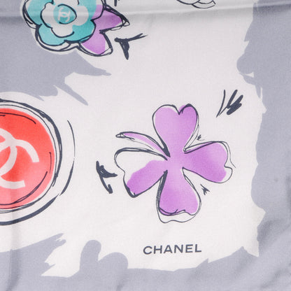 Chanel Silk CC Camellia Clover Heart Scarf Grey 3 of 5