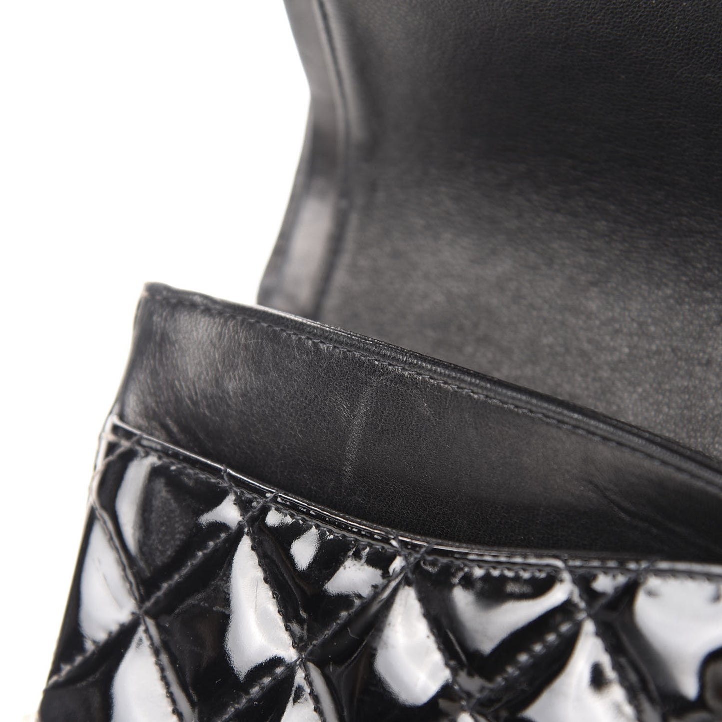 Patent Quilted Medium Double Flap Black