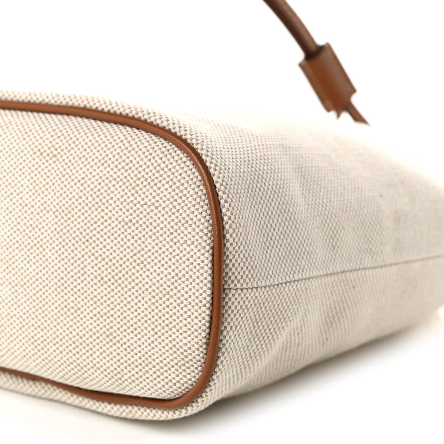 Canvas Drawstring Wristlet Pouch Beige Cognac