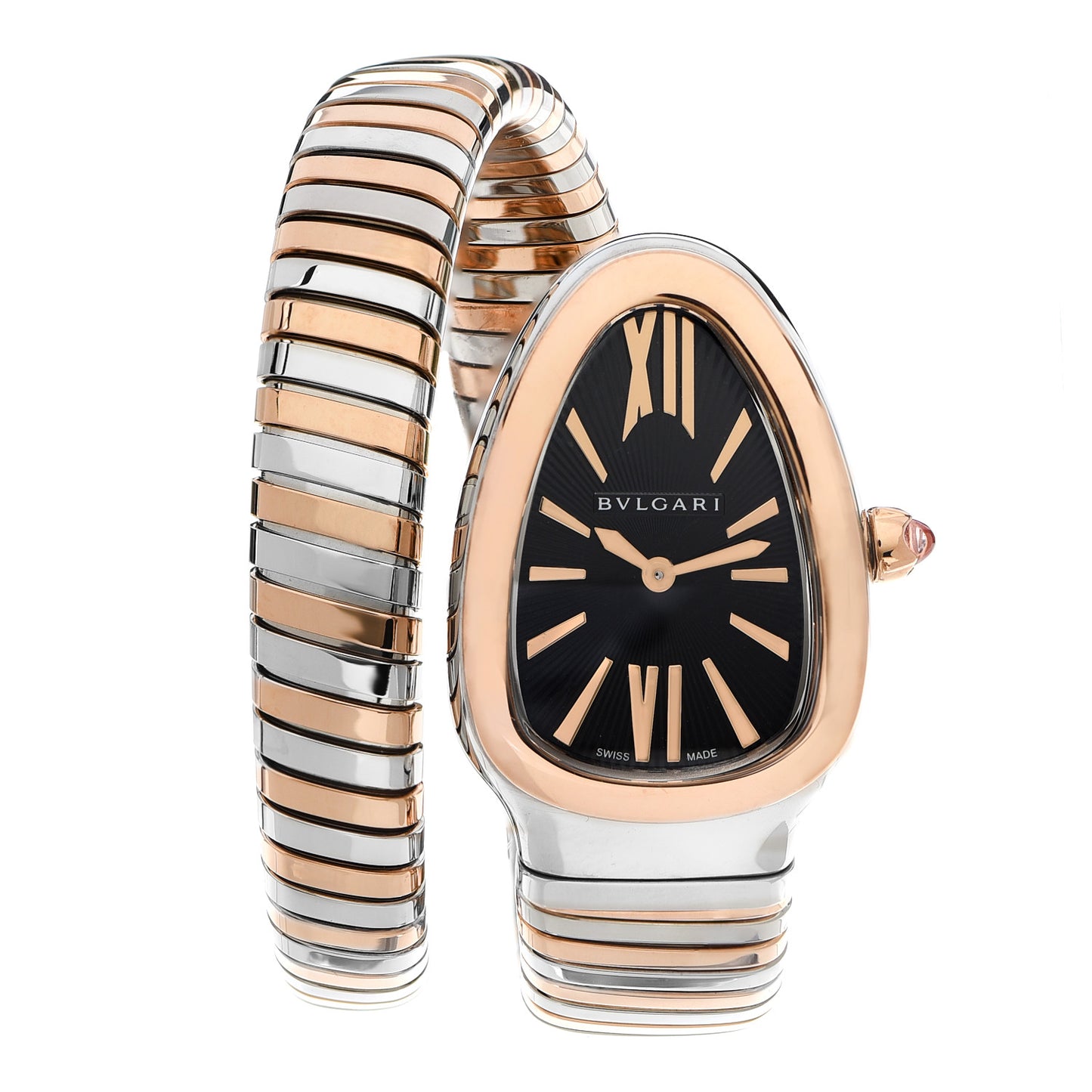 Stainless Steel 18K Rose Gold 35mm Serpenti Tubogas Quartz Watch Black