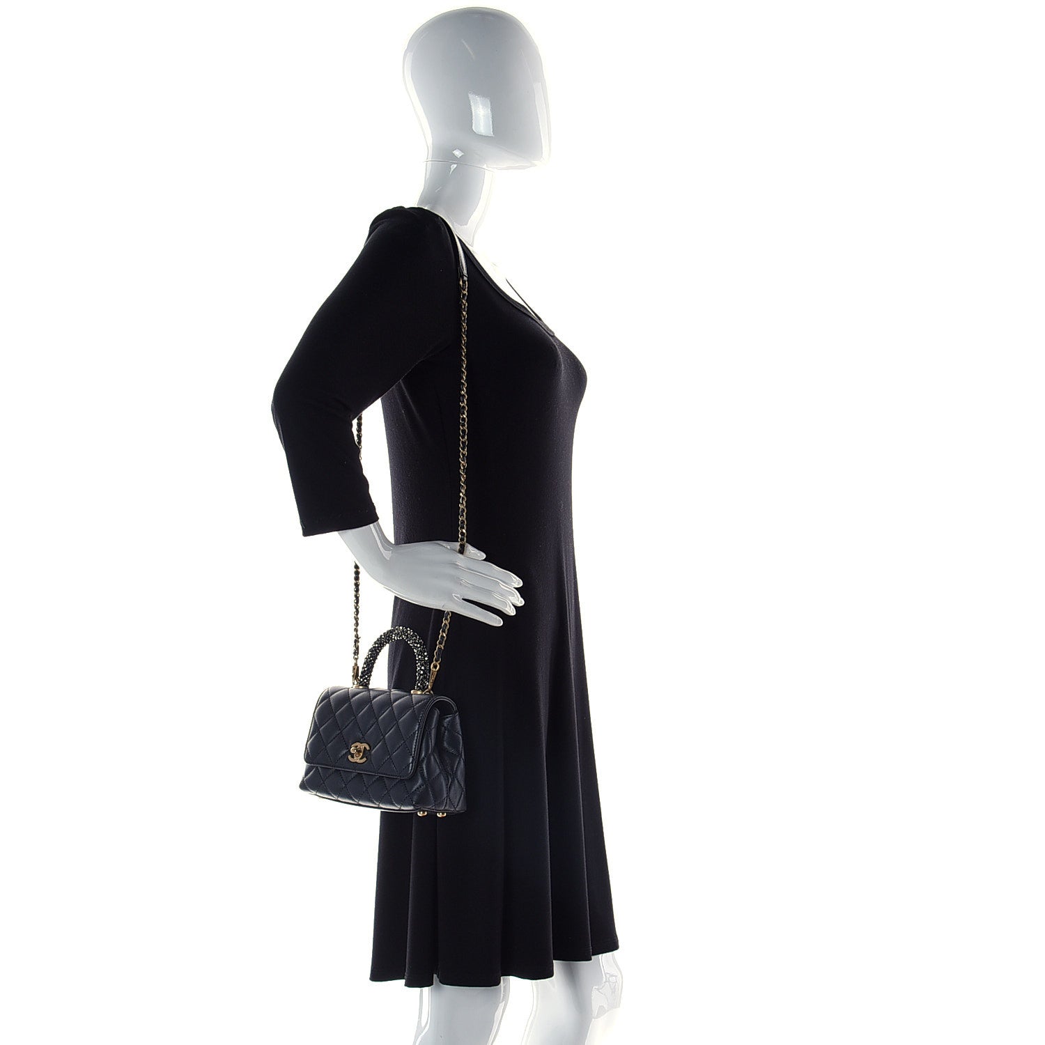 Chanel Calfskin Strass Quilted Extra Mini Coco Handle Flap Dark Grey 2 of 12