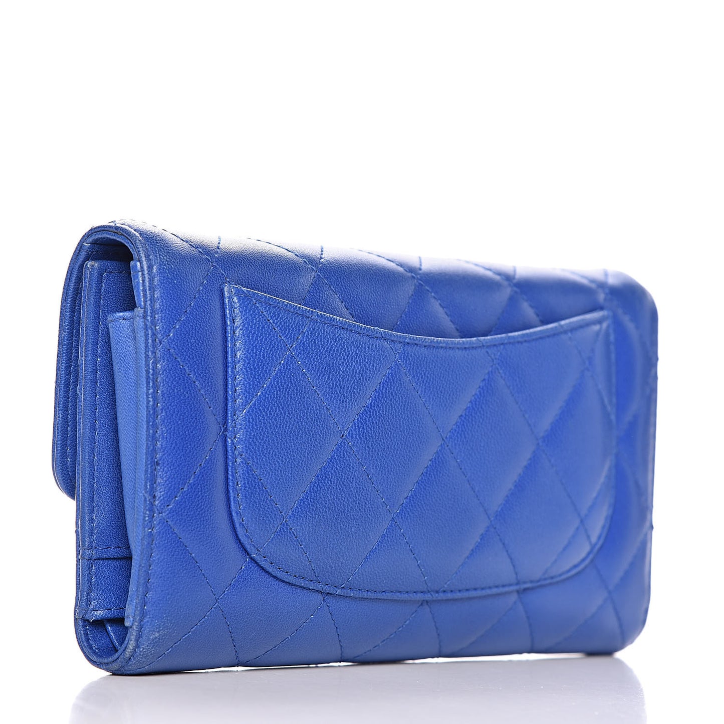 Lambskin Quilted Large Flap Wallet Blue