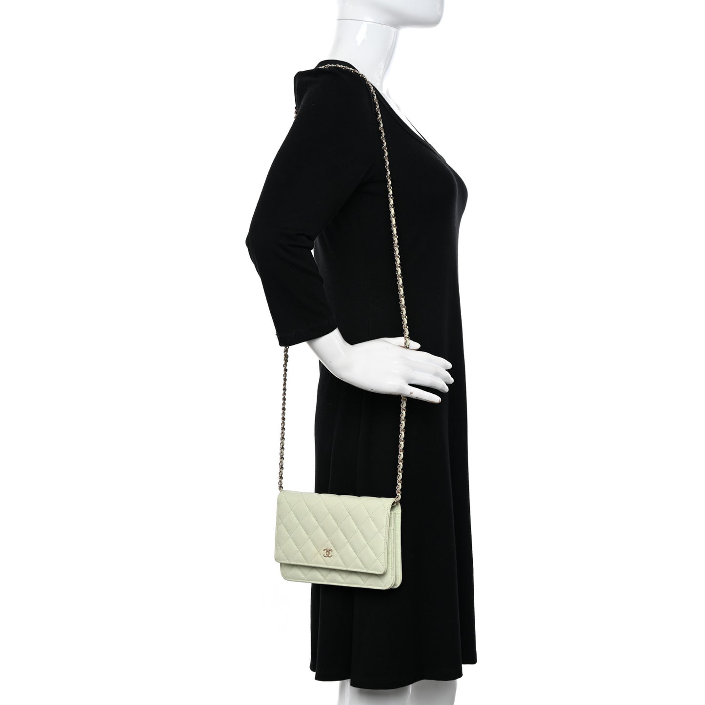 Caviar Quilted Wallet on Chain WOC Light Green