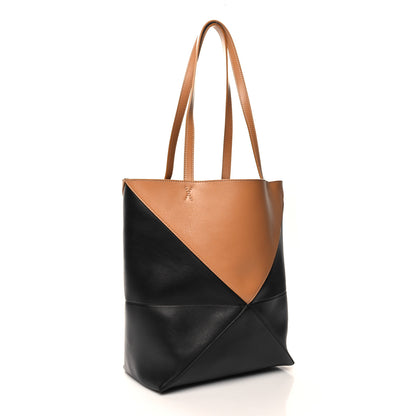 Loewe Shiny Calfskin Medium Puzzle Fold Tote Warm Desert Black 2 of 9