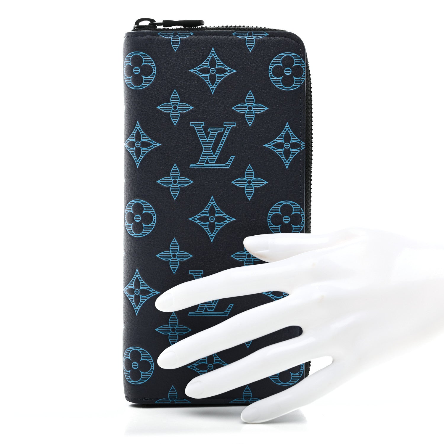 Louis Vuitton Calfskin Monogram Shadow Vertical Zippy Wallet Blue 2 of 7