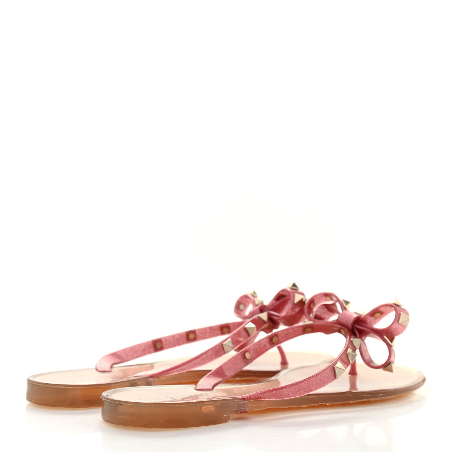 Valentino Garavani PVC Jelly Glitter Rockstud Bow Thong Sandals 39 Pink 4 of 9