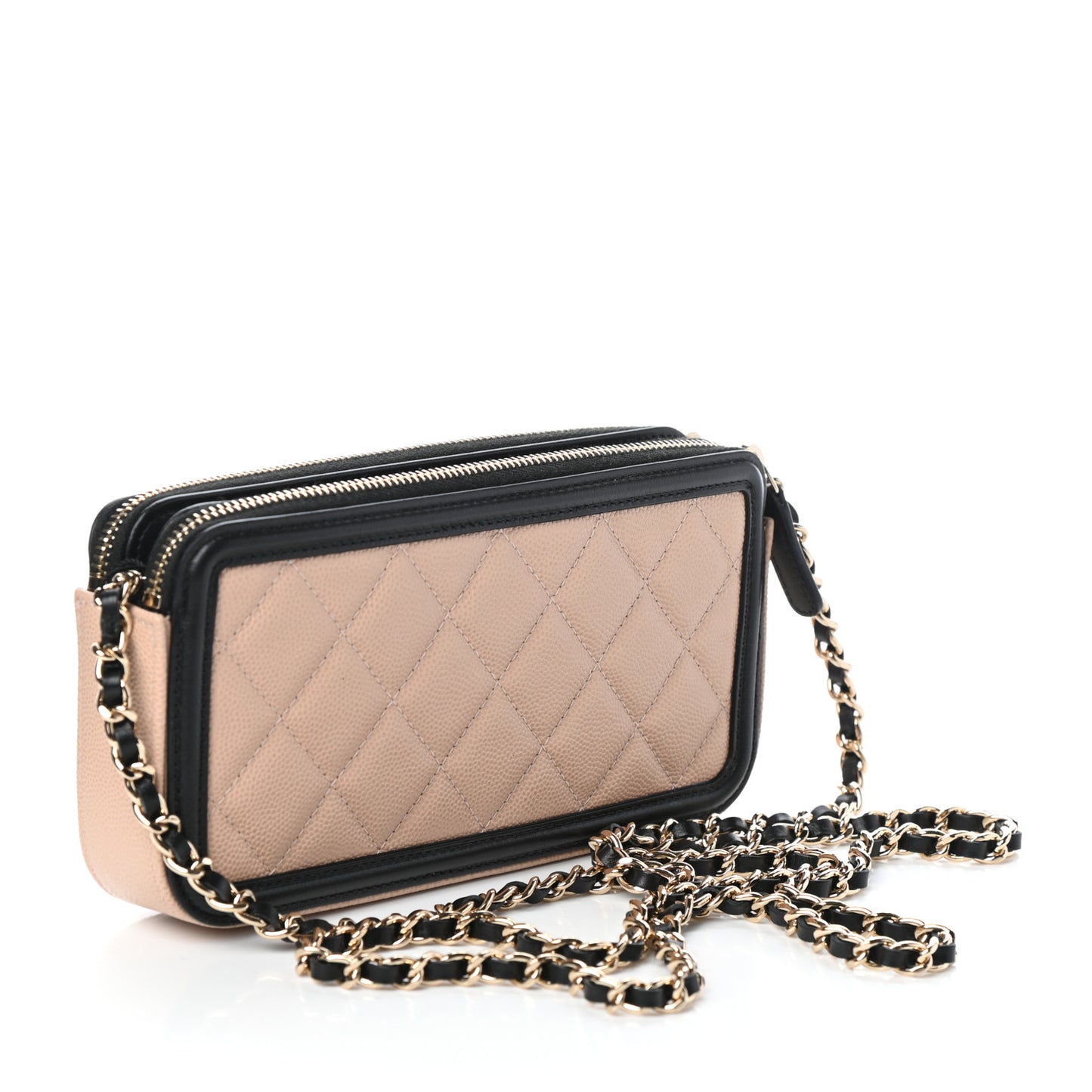Caviar Quilted CC Filigree Clutch With Chain Beige Black