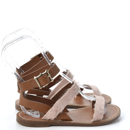 Valentino Garavani Calfskin Feather Rockstud Ankle Strap Flat Sandals 36 Tan Pink 4 of 9