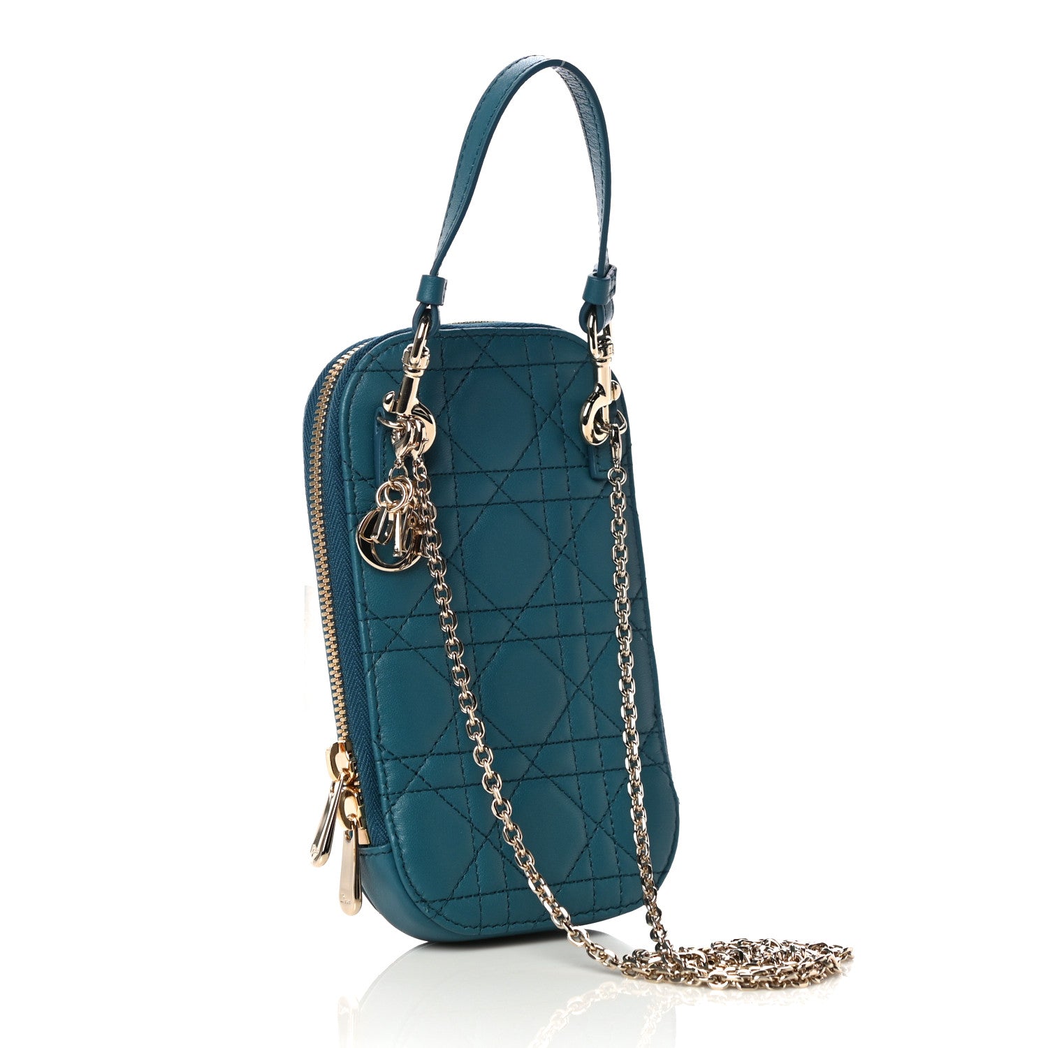 Christian Dior Lambskin Cannage Lady Dior Phone Holder Blue 2 of 10