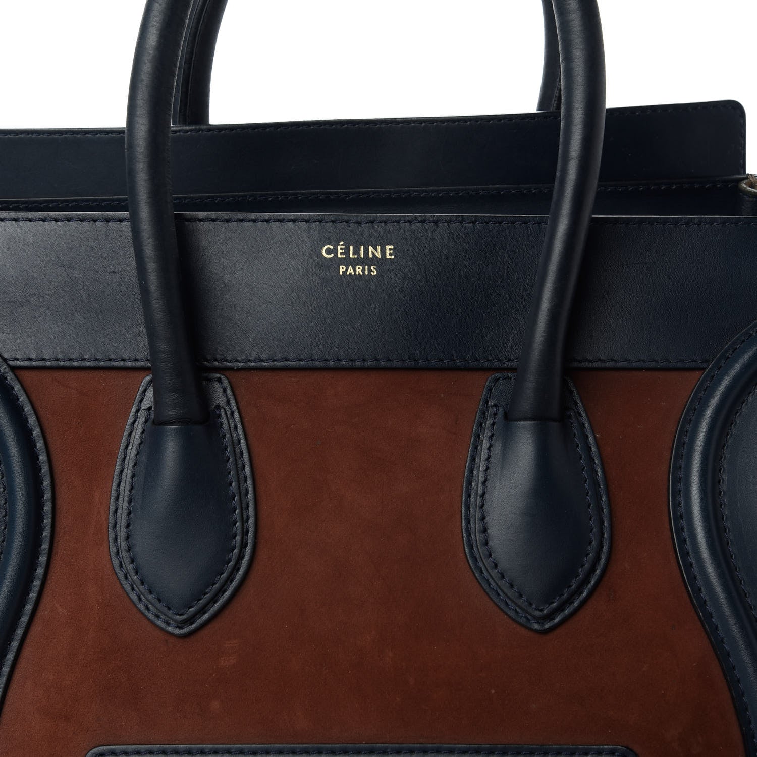 Celine Nubuck Smooth Calfskin Mini Tri-Color Luggage Marron 9 of 11