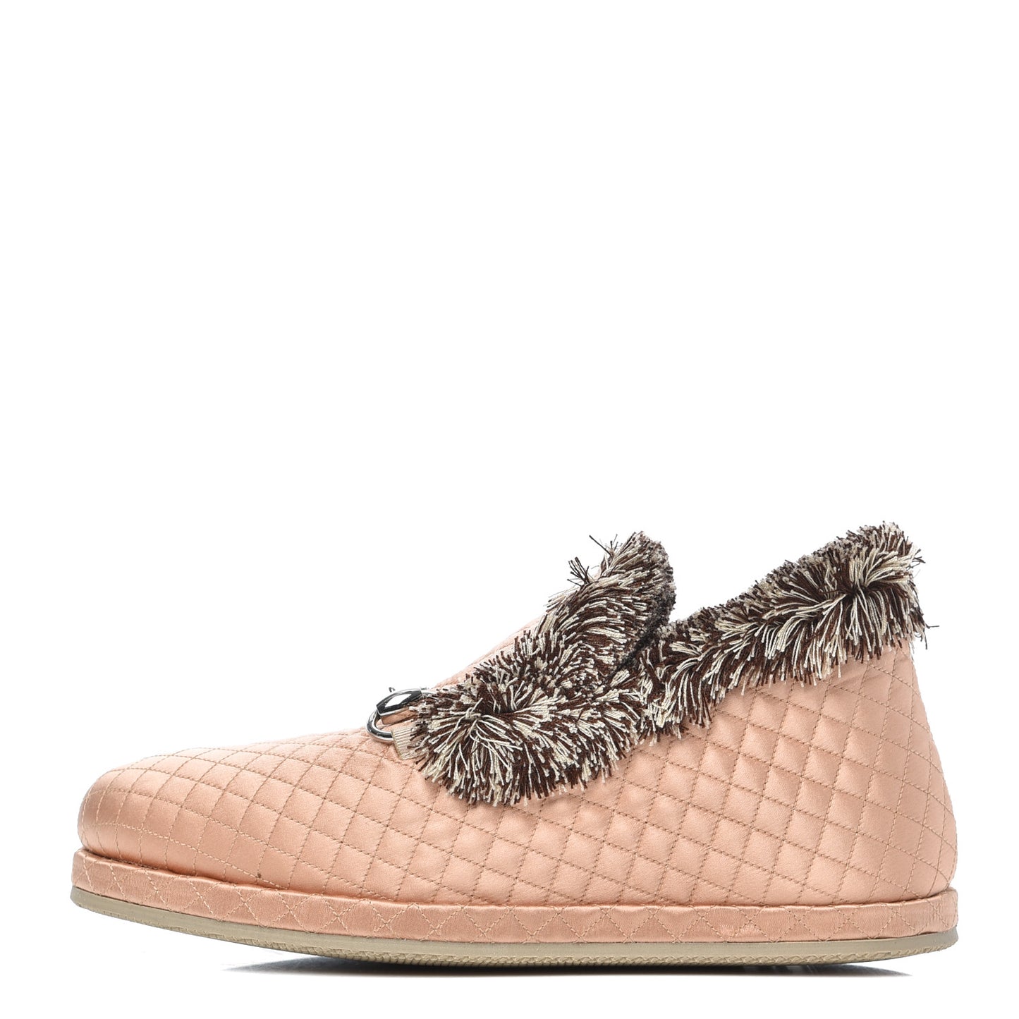 Satin Quilted Womens Fria Horsebit Loafers 35 Apricot Beige