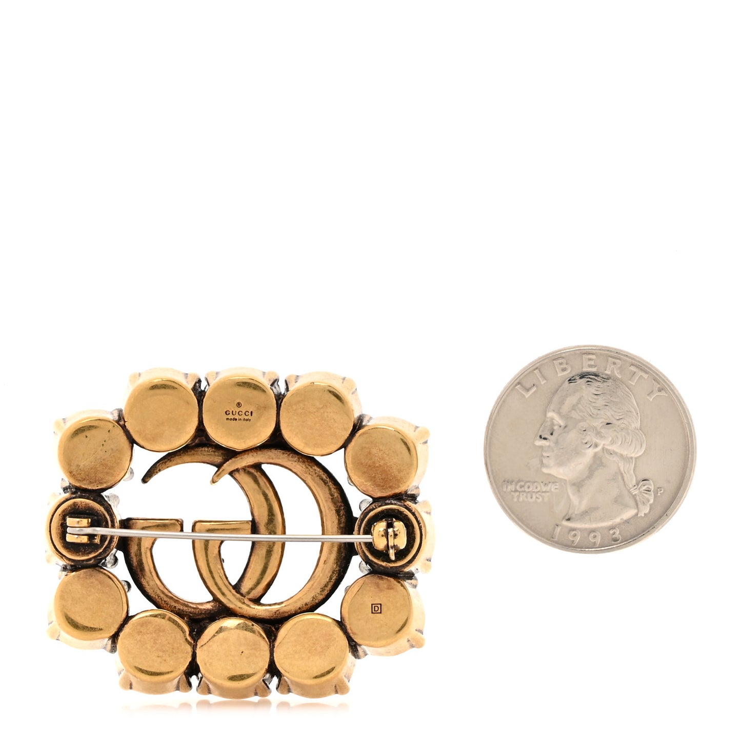 Metal Crystal Double G Brooch Aged Gold
