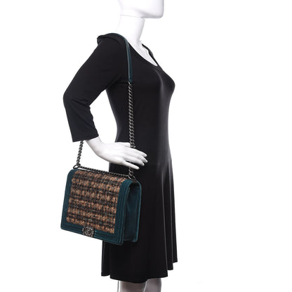 Chanel Velvet Tweed Large Boy Flap Green 2 of 12