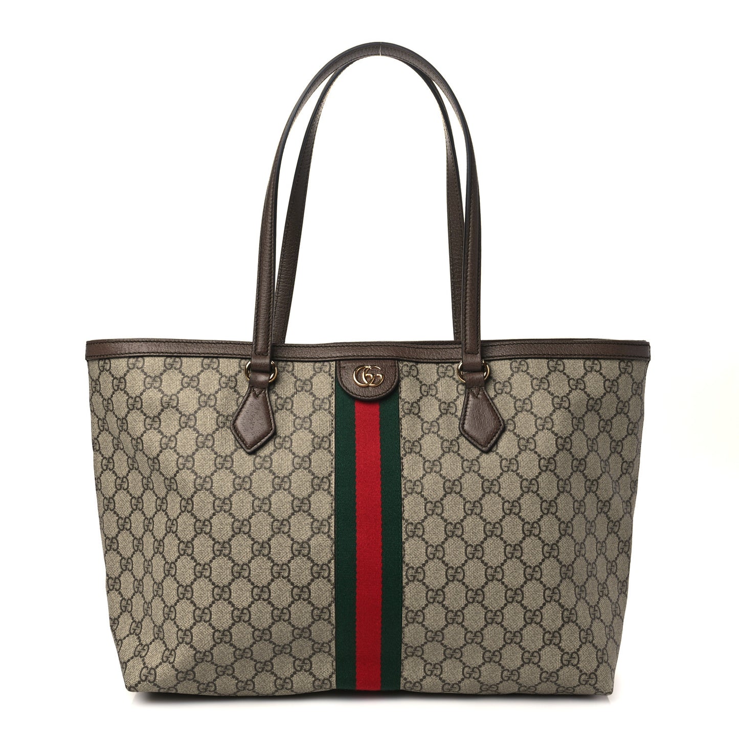 GG Supreme Monogram Textured Calfskin Web Medium Ophidia Shopping Tote Beige Ebony New Acero