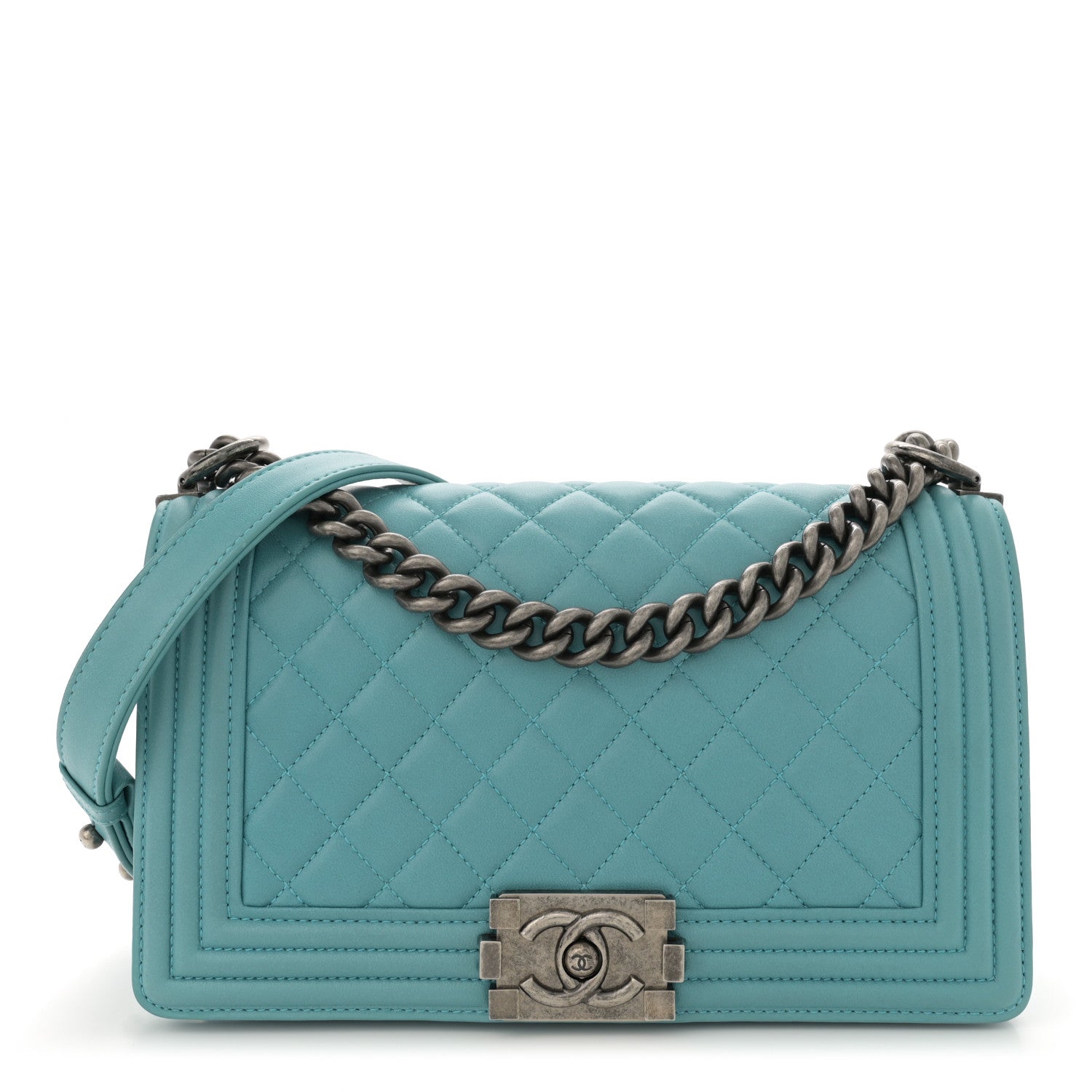 Chanel Calfskin Quilted Medium Boy Flap Turquoise 1 of 11