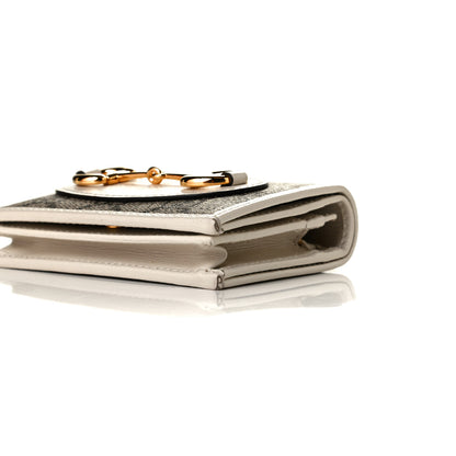 Gucci GG Supreme Monogram Azalea Calfskin Horsebit 1955 Card Case Wallet Beige Ebony Mystic White 7 of 9