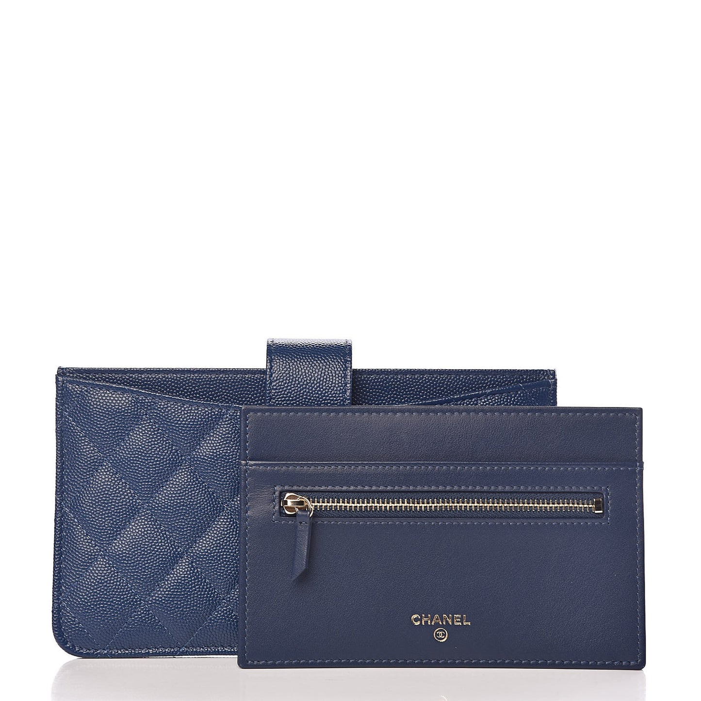 Iridescent Caviar Quilted Classic Strap Pouch Navy