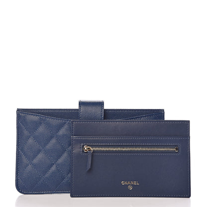 Chanel Iridescent Caviar Quilted Classic Strap Pouch Navy 3 of 10