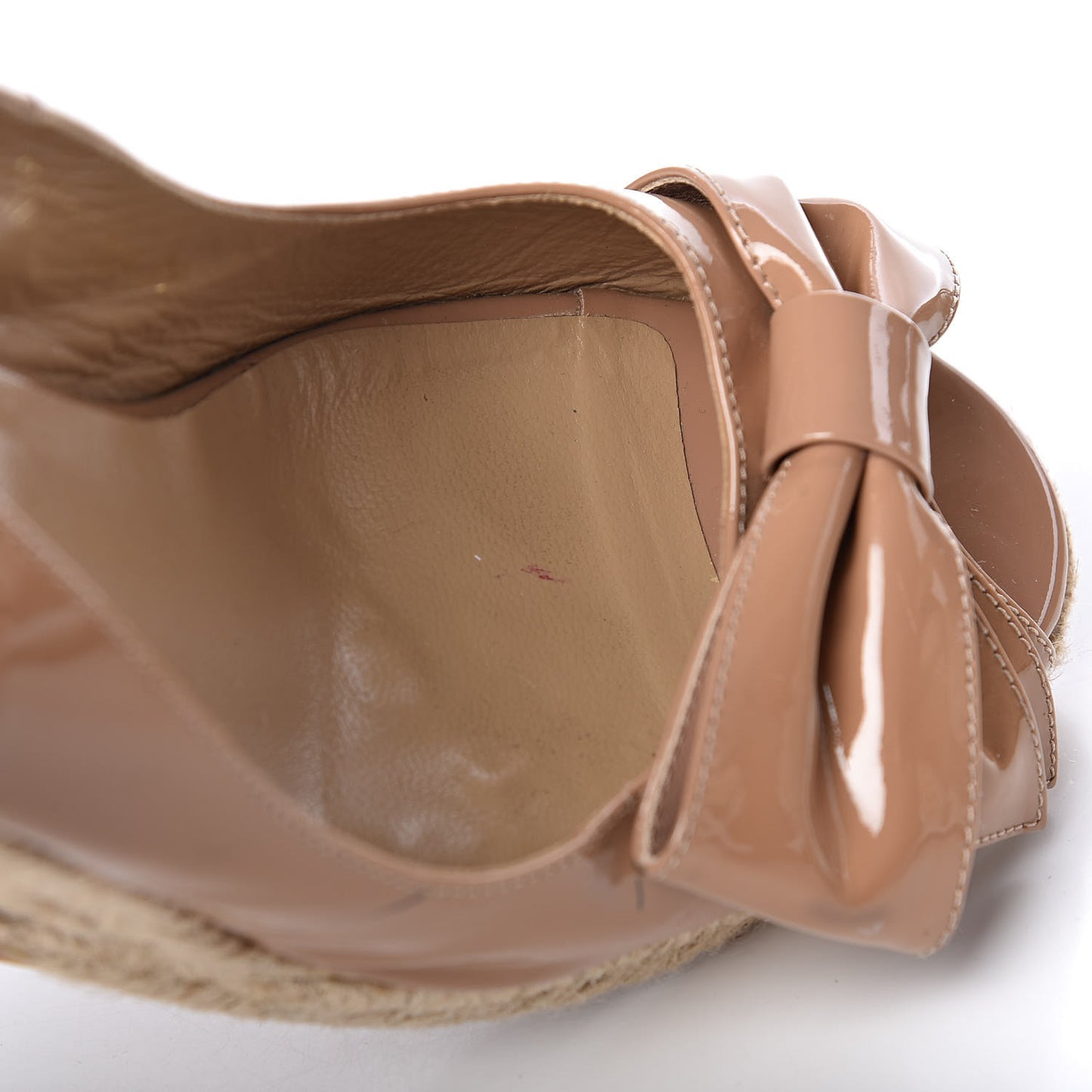 Patent Bow Espadrille Slingback Wedges 39 Beige