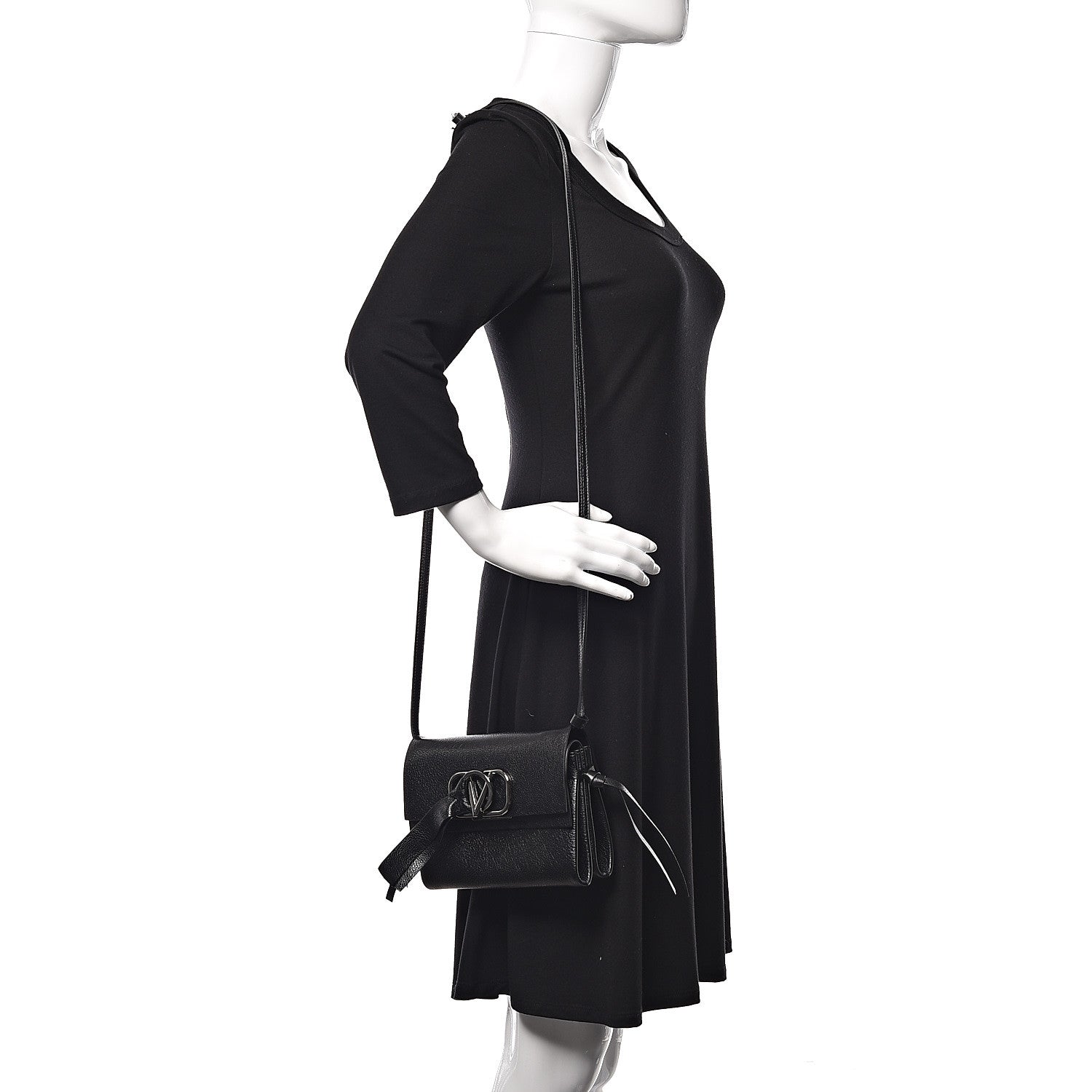 Valentino Garavani Smooth Calfskin Small VRing Crossbody Bag Black 2 of 10