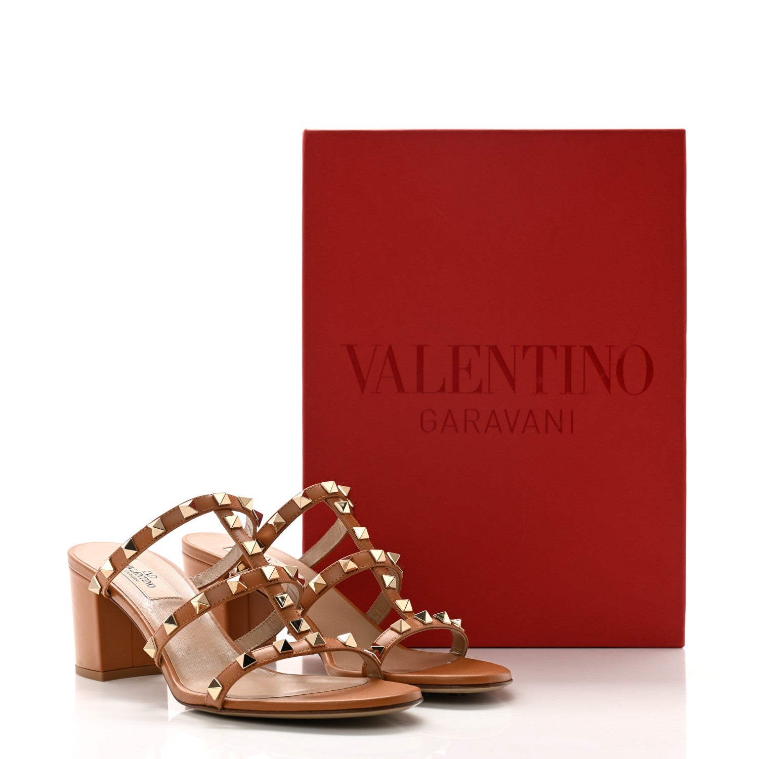 Valentino Garavani Calfskin Nappa Rockstud 60mm Caged Slide Sandals 38.5 Almond Beige 9 of 9