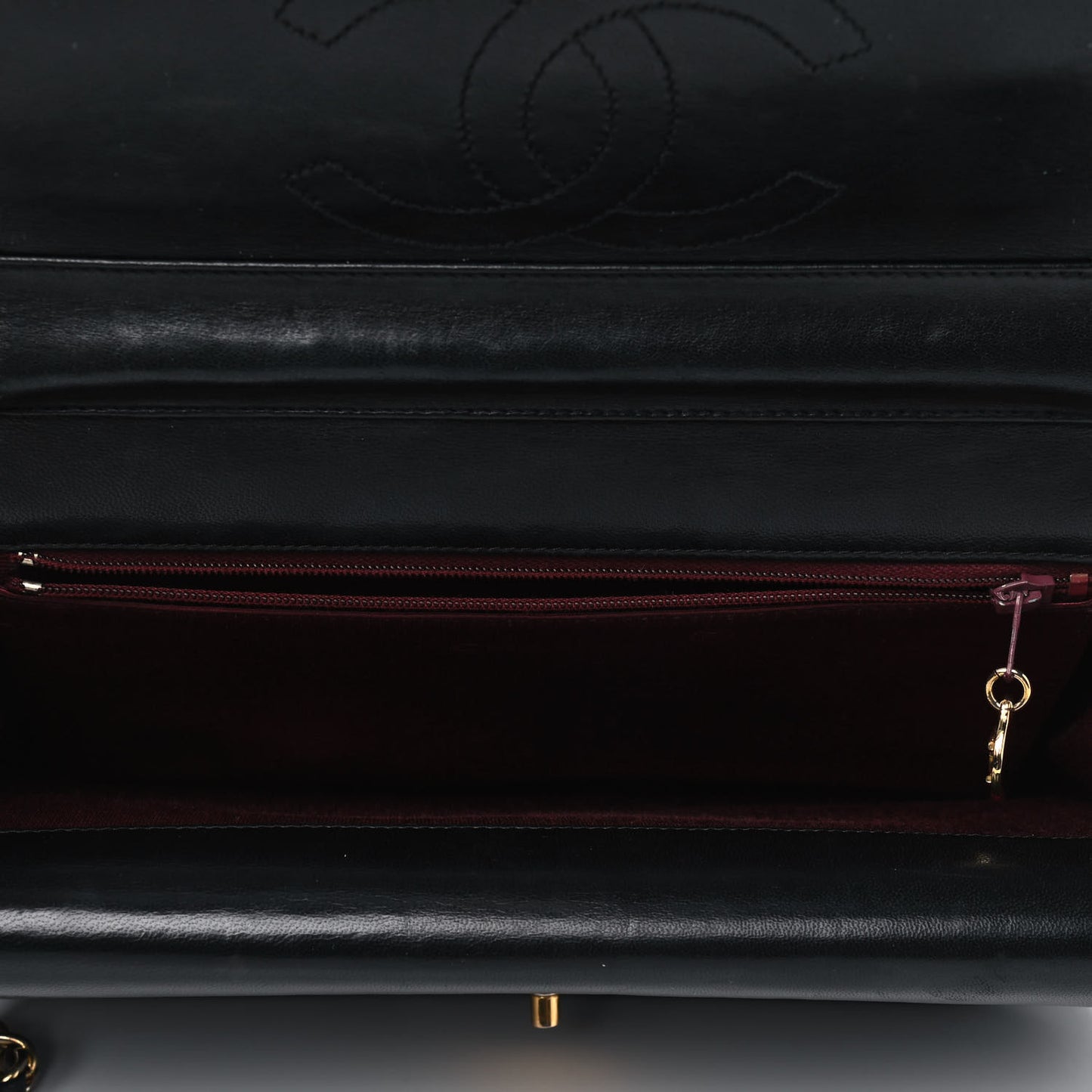 Lambskin Quilted Medium Round Double Flap Black