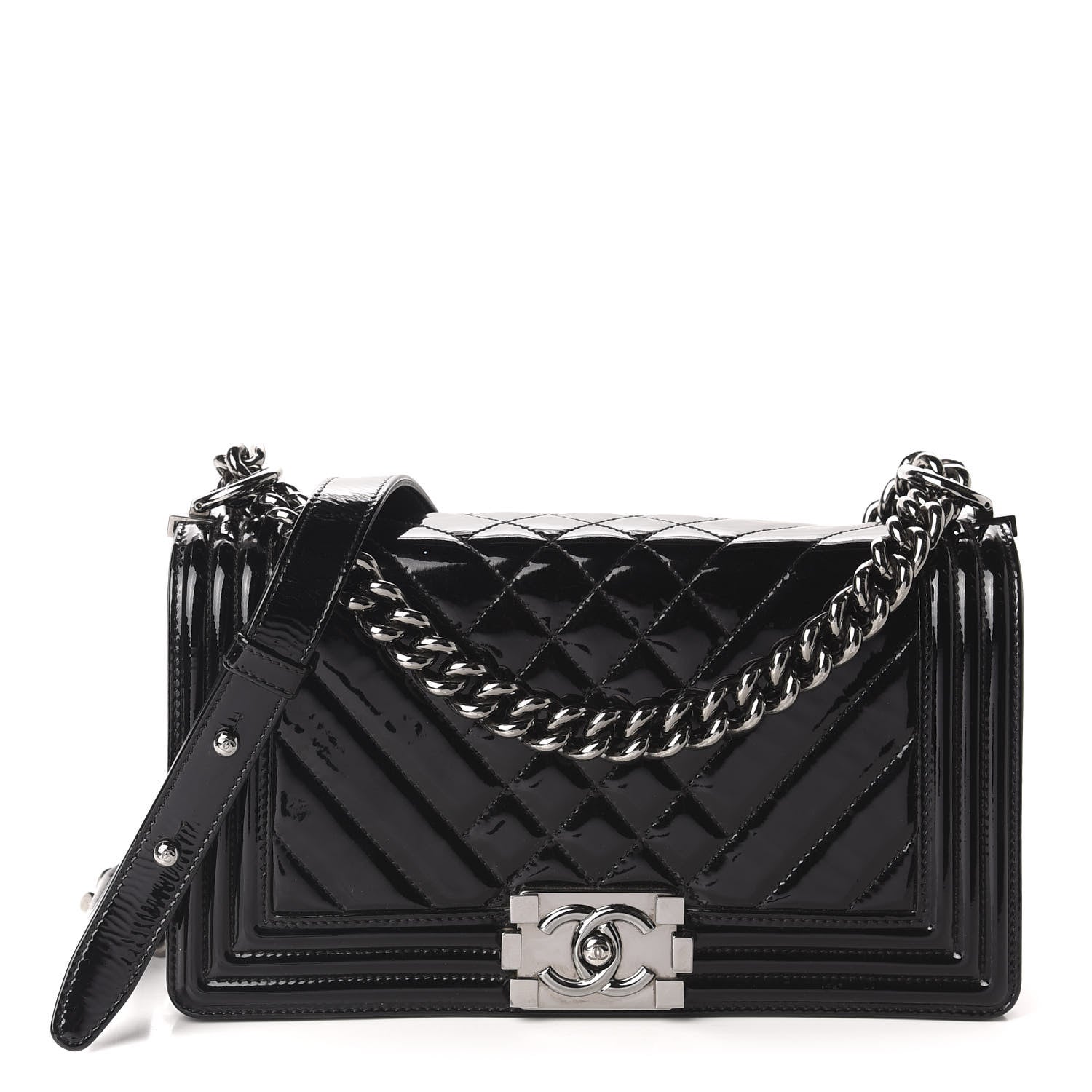 Chanel Patent Chevron Quilted Medium Boy Flap Black 1 of 11